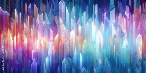 Crystal Prism Mirage: An abstract representation featuring crystal prisms refracting light into a mesmerizing array of colors, creating a kaleidoscope of shapes and hues, radiating elegance and mystiq photo