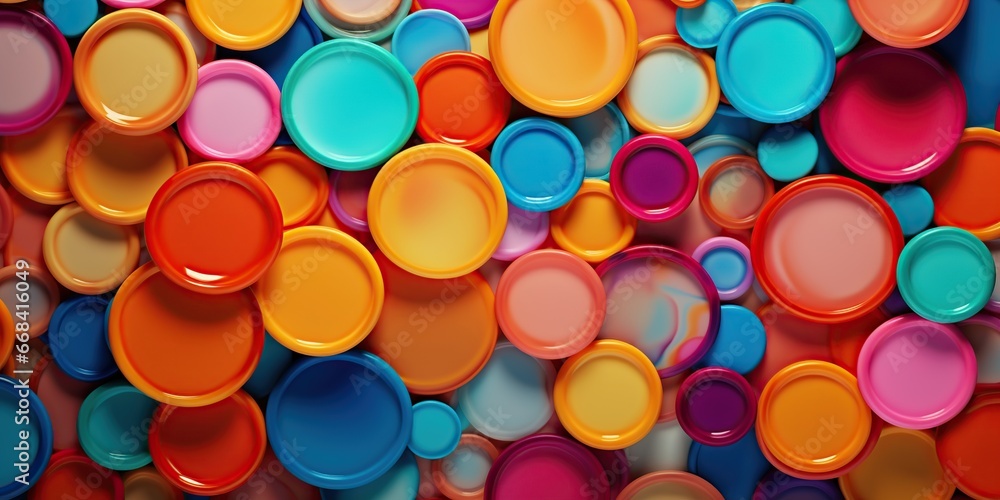 Harmony of Multicolored Circles: An abstract composition of concentric circles in various colors, evoking a sense of harmony. The top space is perfect for text , abstract wallpaper background Harmony of Multicolored Circles: An abstract composition of concentric circles in various colors, evoking a sense of harmony. The top space is perfect for text , abstract wallpaper background