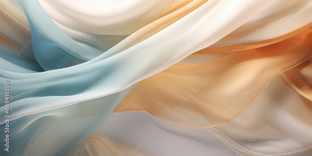 Silk Fabric in Motion: An image evoking the fluidity of silk fabric in motion, with soft and flowing curves, highlighted by a palette of elegant, muted colors that produce an aura of luxury  - obrazy, fototapety, plakaty 