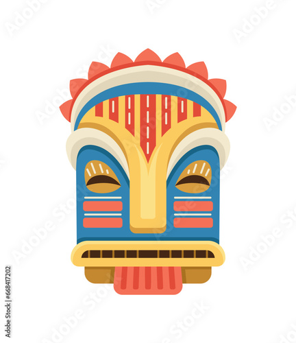 African mask concept. Traditional element of clothes for Africa. Holiday and festival. Culture and ethnicity. Template and layout. Cartoon flat vector illustration isolated on white background