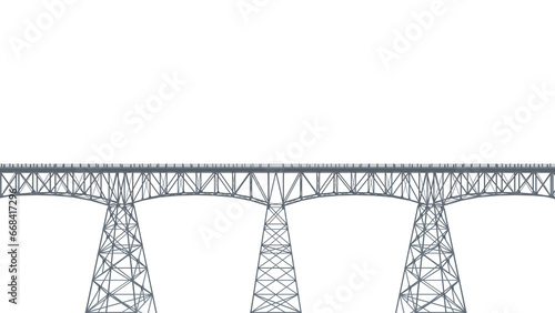 railway iron bridge side view on three supports