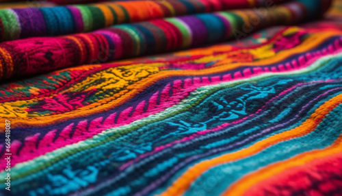 Vibrant colors of woven textiles decorate indigenous cultures' clothing generated by AI