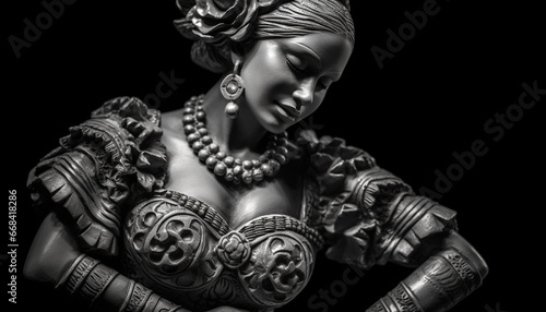 Black and white portrait of a woman with a toy soldier generated by AI