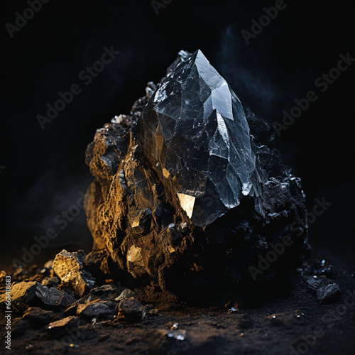 Beauty and Contrast Diamond Glistening Amidst a Backdrop of Raw Black Coal