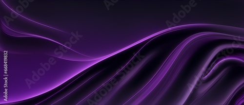 Abstract purple flowing wave lines on plain black background from Generative AI