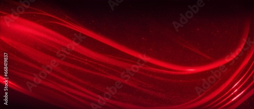 Abstract red shiny neon light waves with silver glitter sparkles on plain black background from Generative AI