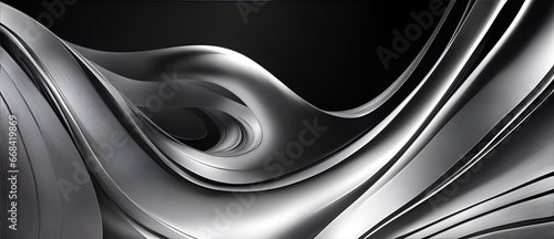 Abstract silver flowing wave lines on plain black background from Generative AI