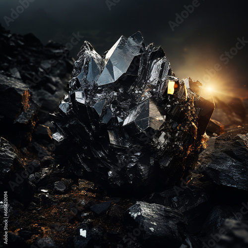 Beauty and Contrast Diamond Glistening Amidst a Backdrop of Raw Black Coal
