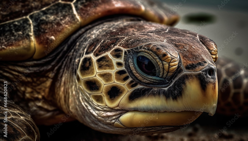 Endangered turtle in nature, slow and cute, crawling underwater generated by AI