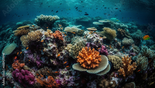 Colorful sea life thrives in the idyllic underwater landscape generated by AI