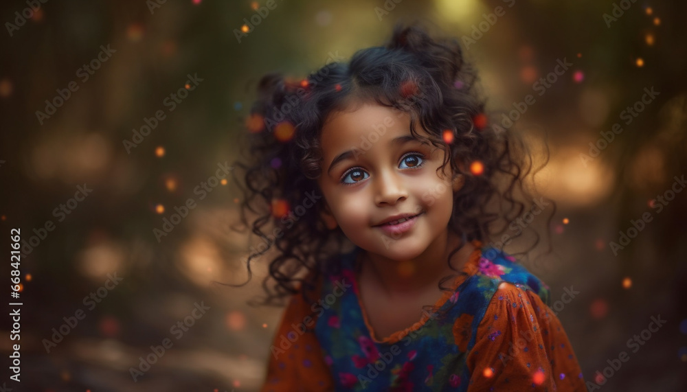 Smiling child, cute and cheerful, happiness in portrait outdoors generated by AI Smiling child, cute and cheerful, happiness in portrait outdoors generated by AI
