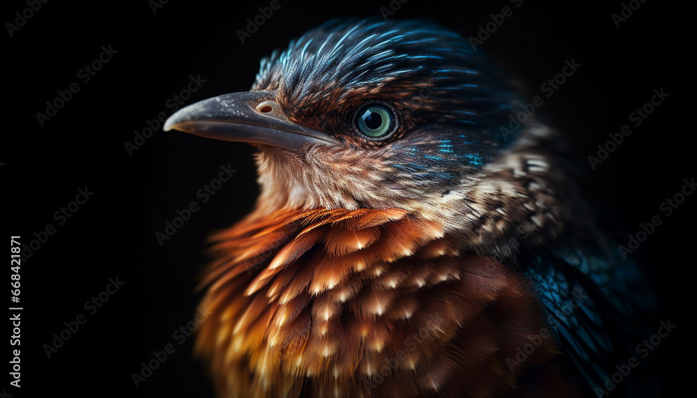 A beautiful starling perching on a branch, looking at camera generated by AI A beautiful starling perching on a branch, looking at camera generated by AI