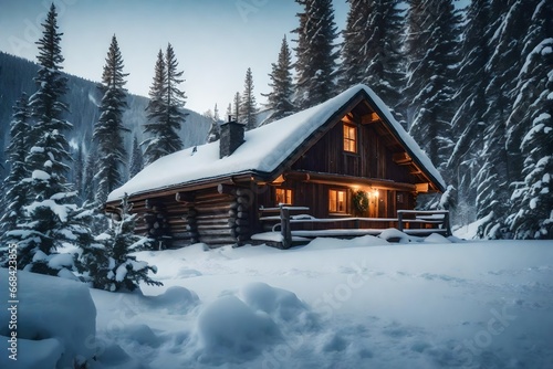 A remote alpine cabin nestled in a snowy wonderland. © Muhammad