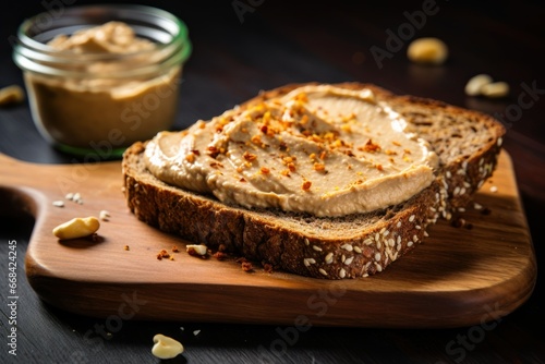 Freshly ground nut butter spread on whole grain toast.