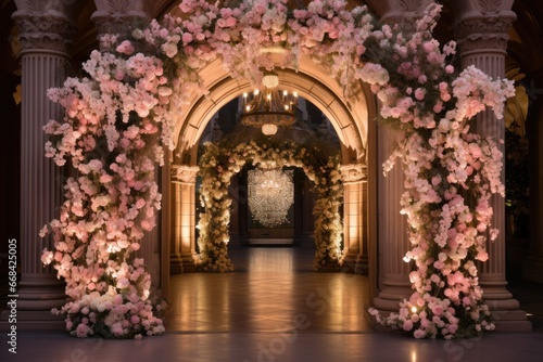 Murais de parede Grand archways adorned with flowers and lights for a celebration entrance