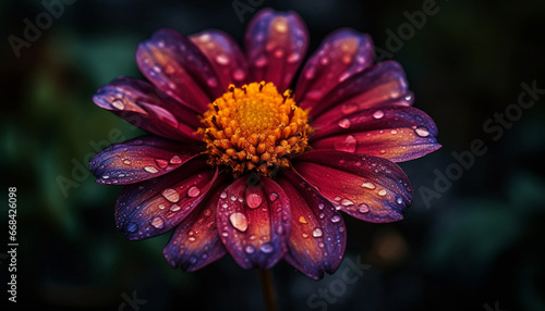 Vibrant daisy blossom in nature, wet with raindrop dew generated by AI