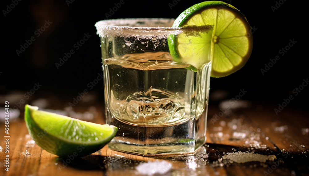 Refreshing lime cocktail with ice, citrus slice, and lemon garnish generated by AI Refreshing lime cocktail with ice, citrus slice, and lemon garnish generated by AI