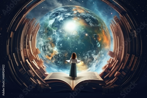 illustration of children s world through books  imagination  knowledge from books