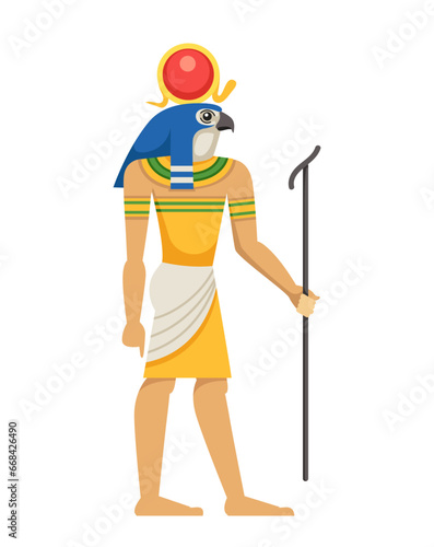 Egypt symbol concept. Egyptian culture and history. Statue of god. Man with head of bird, Thoth. Sticker for social networks. Cartoon flat vector illustration isolated on white background
