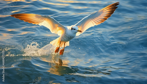 Seagull flying freely  wings spread  beauty in nature motion generated by AI