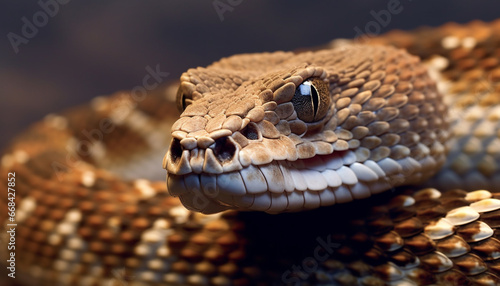 Large viper in nature, close up of dangerous snake fangs generated by AI