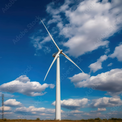 A wind turbine rotating in the sky with clouds stock 