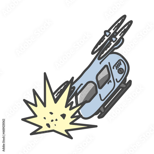 eVTOL(空飛ぶクルマ)・マルチローター型のEV電気航空機のイラスト・衝突事故