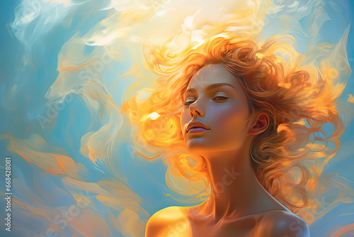 Portrait of beautiful girl with energy aura field around her