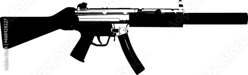 Automatic rifle Firearm weapon Isolated set vector silhouette.