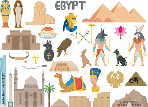 Set of Egypt famous landmarks