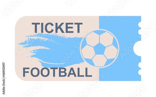 Football element sticker. Blue ticket with ball. Tournament and competitions. Sticker for social networks and messengers. Cartoon flat vector illustration isolated on white background