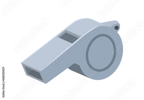 Football element sticker. Gray referees whistle. Tournament and competitions. Sport and fitness. Template and layout. Cartoon flat vector illustration isolated on white background