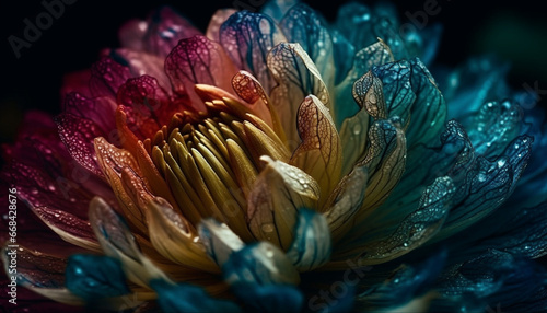 Vibrant colored flower head showcases beauty in nature fragility generated by AI