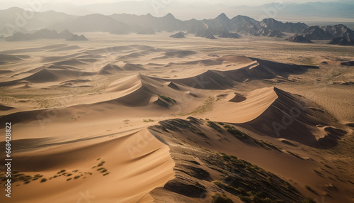 Tranquil sand dunes ripple in arid Africa majestic landscape generated by AI