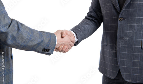 collaboration success. two businessmen handshaking after successful business deal. gesturing hands. business collaboration and partnership. business men dealing collaboration isolated on white © be free
