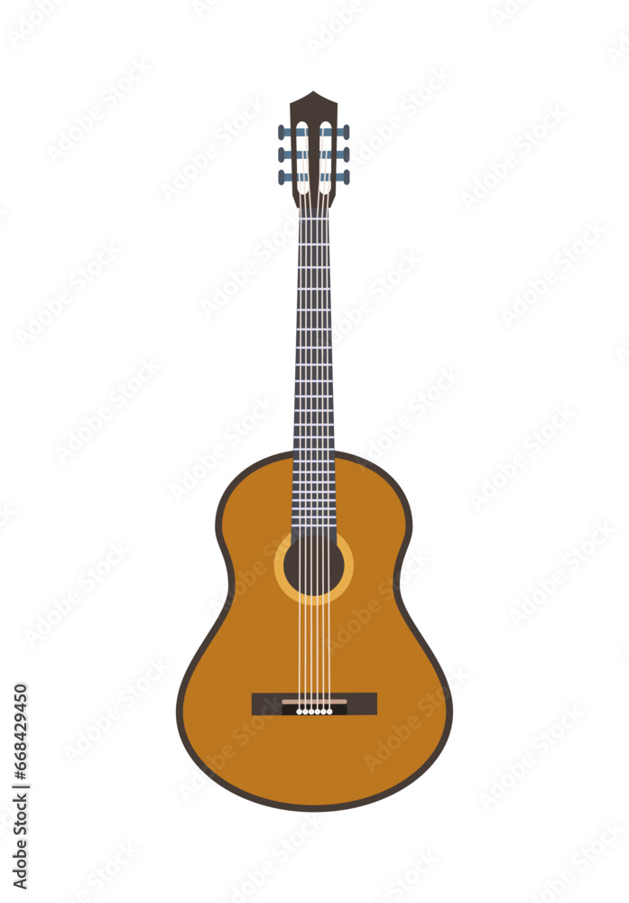 Various guitar sticker. Acoustic musical instrument for guitarists. Creativity and music. Graphic element for website. Cartoon flat vector illustration isolated on white background