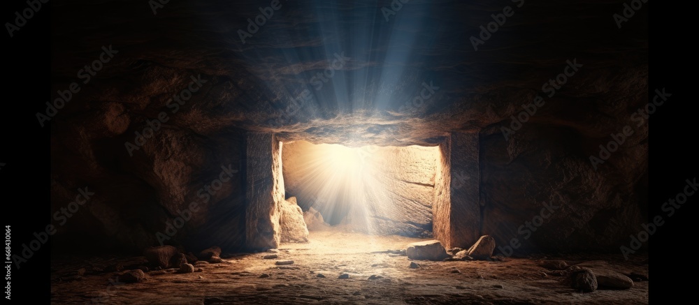 Naklejka premium Jesus tomb emitting light from the entrance