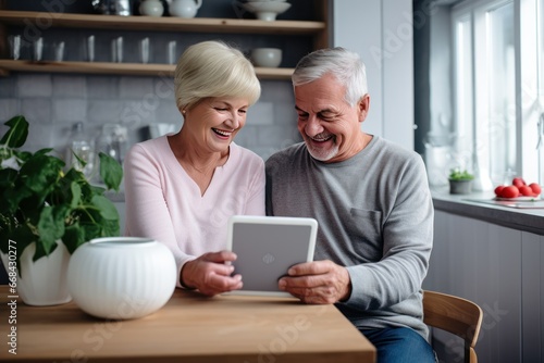 Senior couple using a smart home system.