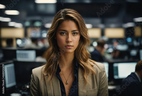 Portrait of Stock Market Trader woman. Generative AI image.