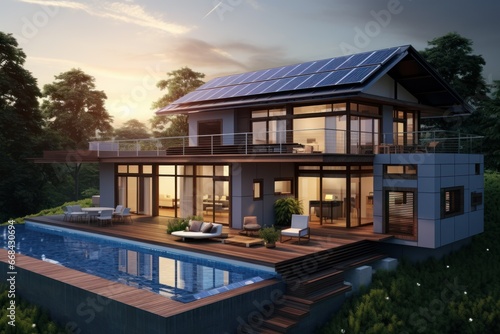 Solar panels are seamlessly integrated into the design of a modern home. © Lucija