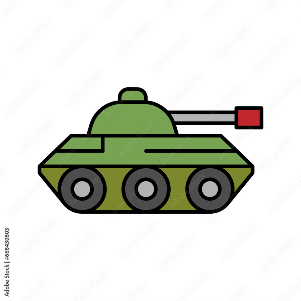Tank outline simple icon. Military vehicle with gun. Armored vehicle.Weapons for modern warfare. vector illustration on white background Tank outline simple icon. Military vehicle with gun. Armored vehicle.Weapons for modern warfare. vector illustration on white background