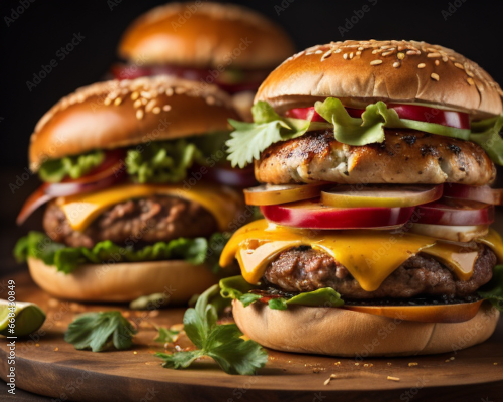 hamburger on a wooden background hamburger on a wooden background