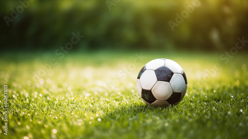 Vibrant Soccer Ball on Green Grass with Copy Space © icehawk33