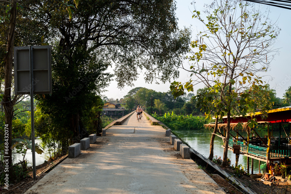 Don Khone-Don Det historic bridge at sunset,crossing the Mekong river,4000 Islands,southern Laos.