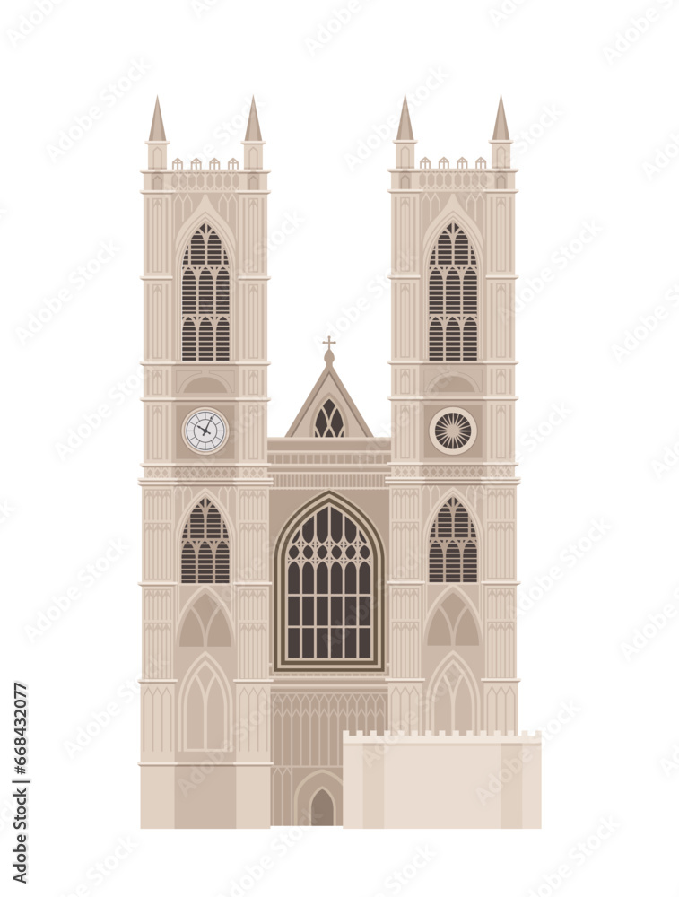 London architecture element. Traditional britain sightseen. Grey ancient tower or castle. Travel to United Kingdom. Cartoon flat vector illustration isolated on white background