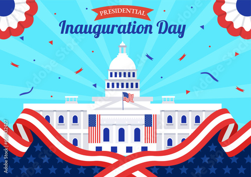 USA Presidential Inauguration Day Vector Illustration January 20 with Capitol Building Washington D.C. and American Flag in Background Design