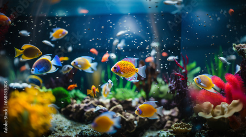 きれいな水槽の中のたくさんの熱帯魚 photo
