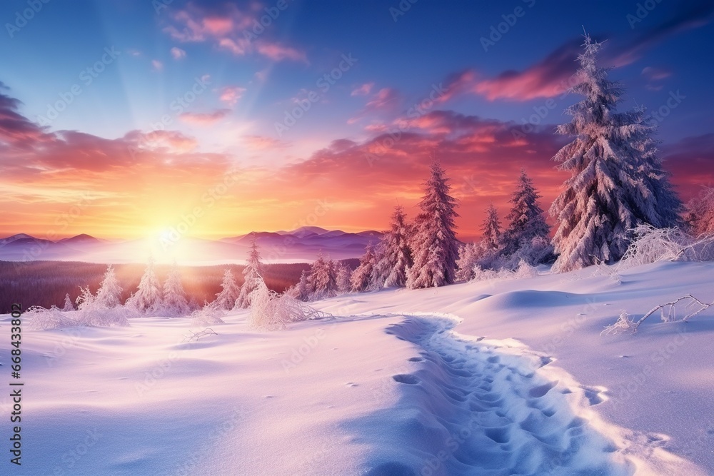 Sunrice winter background and copy space, generative ai