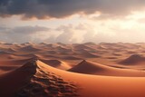 Vast desert landscape with swirling sand dunes.