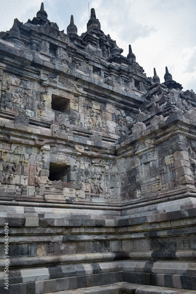 The beauty of the outer walls of the Plaosan Temple, Yogyakarta, Indonesia